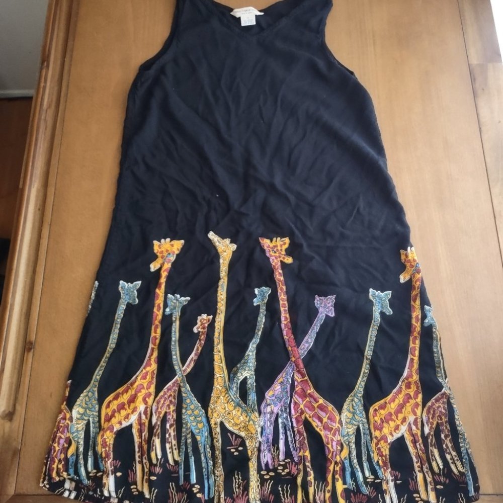 Indian tropical fashion colorful sleeveless giraffe dress women's size medium